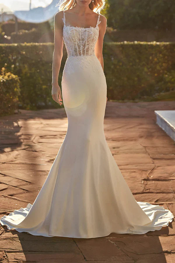 Luolandi Illusion Spoon Lace Sticker Fish Tail Wedding Dress Beautiful