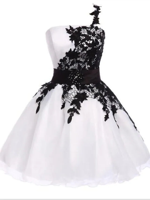 Luolandi A-Line Color Block Party Wear Cocktail Party Dress One Shoulder Sleeveless Short / Mini Chiffon