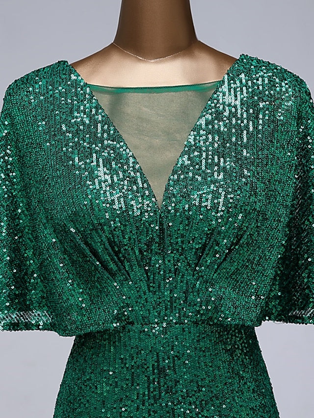 Luolandi Mermaid / Trumpet Prom Dresses Sparkle Dress Wedding Guest Floor Length Half Sleeve Illusion Neck Sequined with Sequin Evening Dress