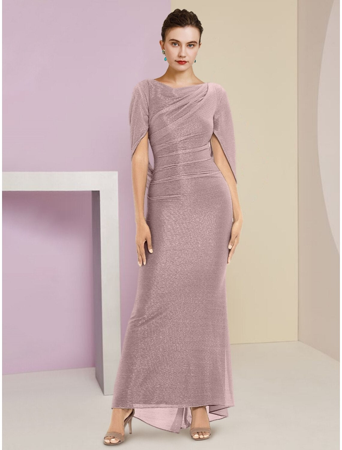 Luolandi Mermaid / Trumpet Mother of the Bride Dress Wedding Guest Sparkle & Shine Elegant Scoop Neck Ankle Length Chiffon Half Sleeve with Sequin