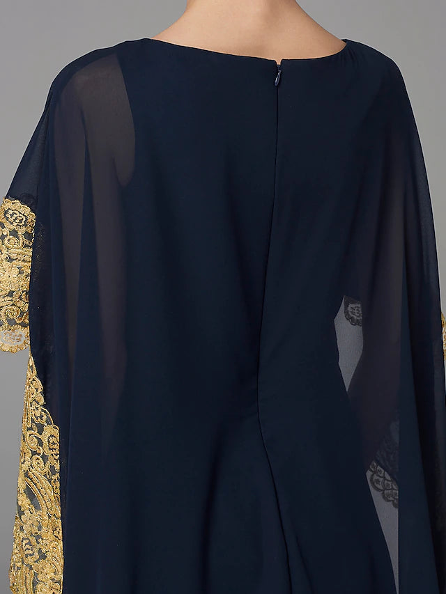 Luolandi A-Line Mother of the Bride Dress Plus Size Elegant Bateau Neck Sweep / Brush Train Chiffon Sleeveless