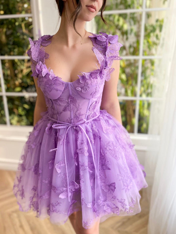 Luolandi Aline Short Tulle Prom Dress with 3D Butterflies Beautiful Homecoming Dress