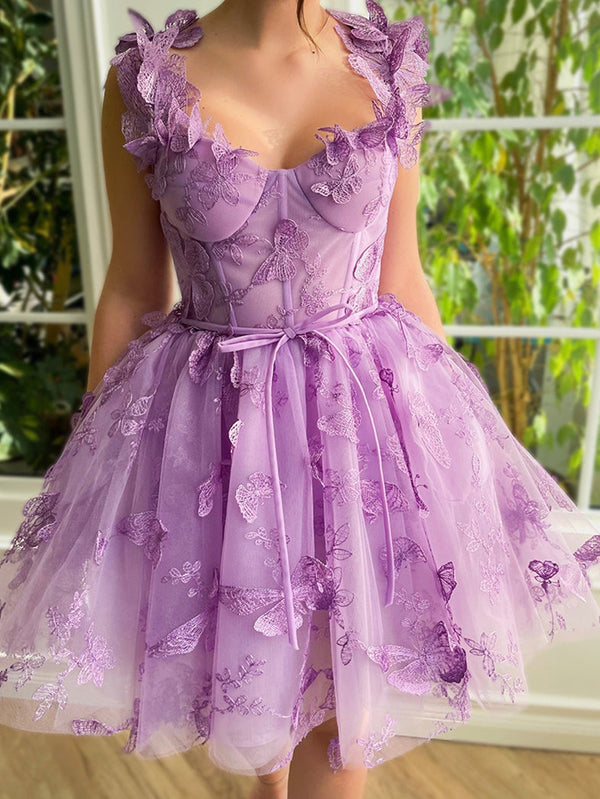 Luolandi Aline Short Tulle Prom Dress with 3D Butterflies Beautiful Homecoming Dress