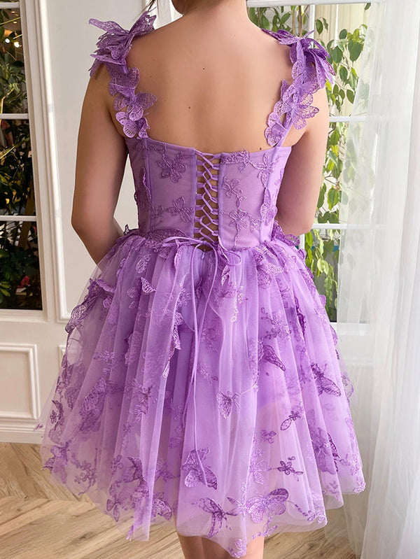 Luolandi Aline Short Tulle Prom Dress with 3D Butterflies Beautiful Homecoming Dress