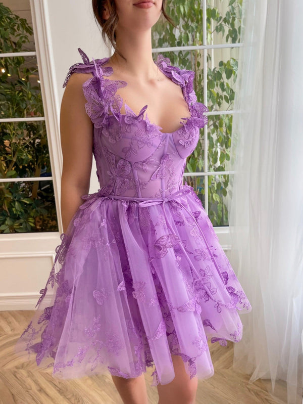 Luolandi Aline Short Tulle Prom Dress with 3D Butterflies Beautiful Homecoming Dress