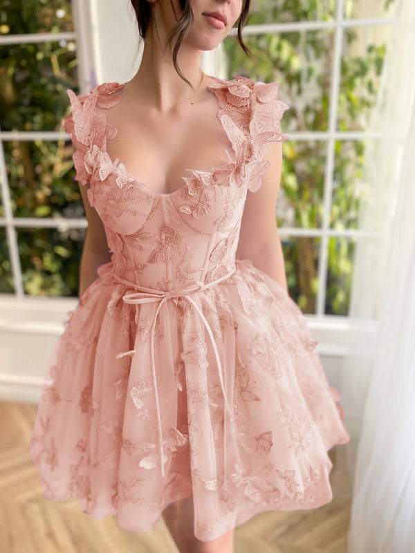 Luolandi Aline Short Tulle Prom Dress with 3D Butterflies Beautiful Homecoming Dress