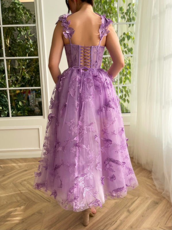 Luolandi Aline Tulle Midi Prom Dress with 3D Butterflies Beautiful Homecoming Dress