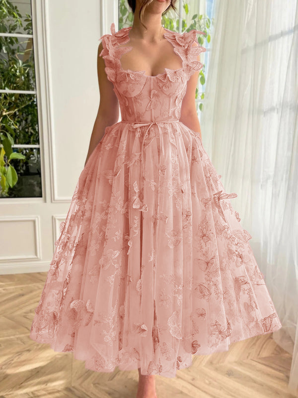 Luolandi Aline Tulle Midi Prom Dress with 3D Butterflies Beautiful Homecoming Dress