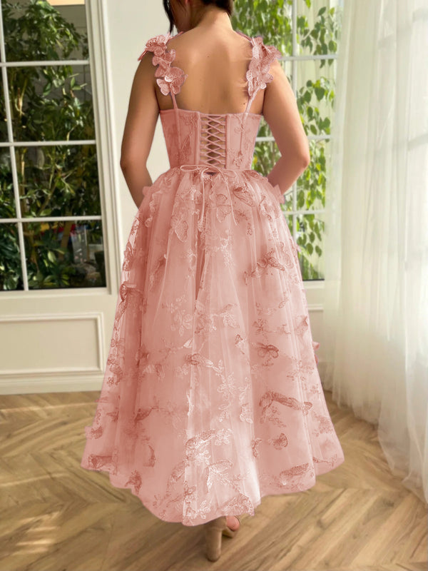 Luolandi Aline Tulle Midi Prom Dress with 3D Butterflies Beautiful Homecoming Dress