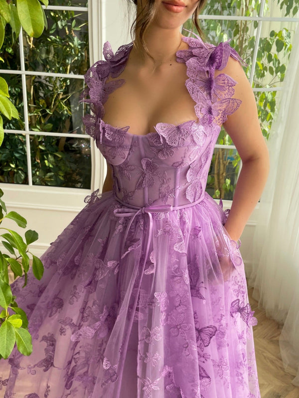Luolandi Aline Tulle Midi Prom Dress with 3D Butterflies Beautiful Homecoming Dress