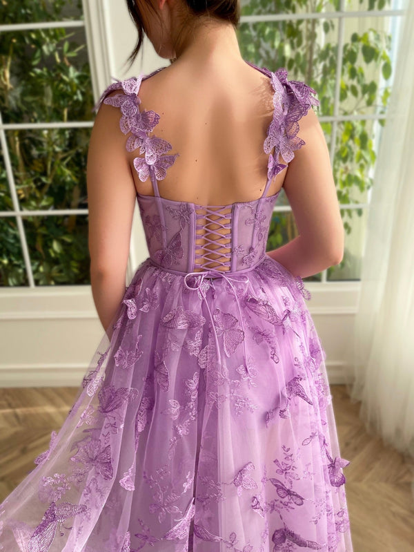 Luolandi Aline Tulle Midi Prom Dress with 3D Butterflies Beautiful Homecoming Dress