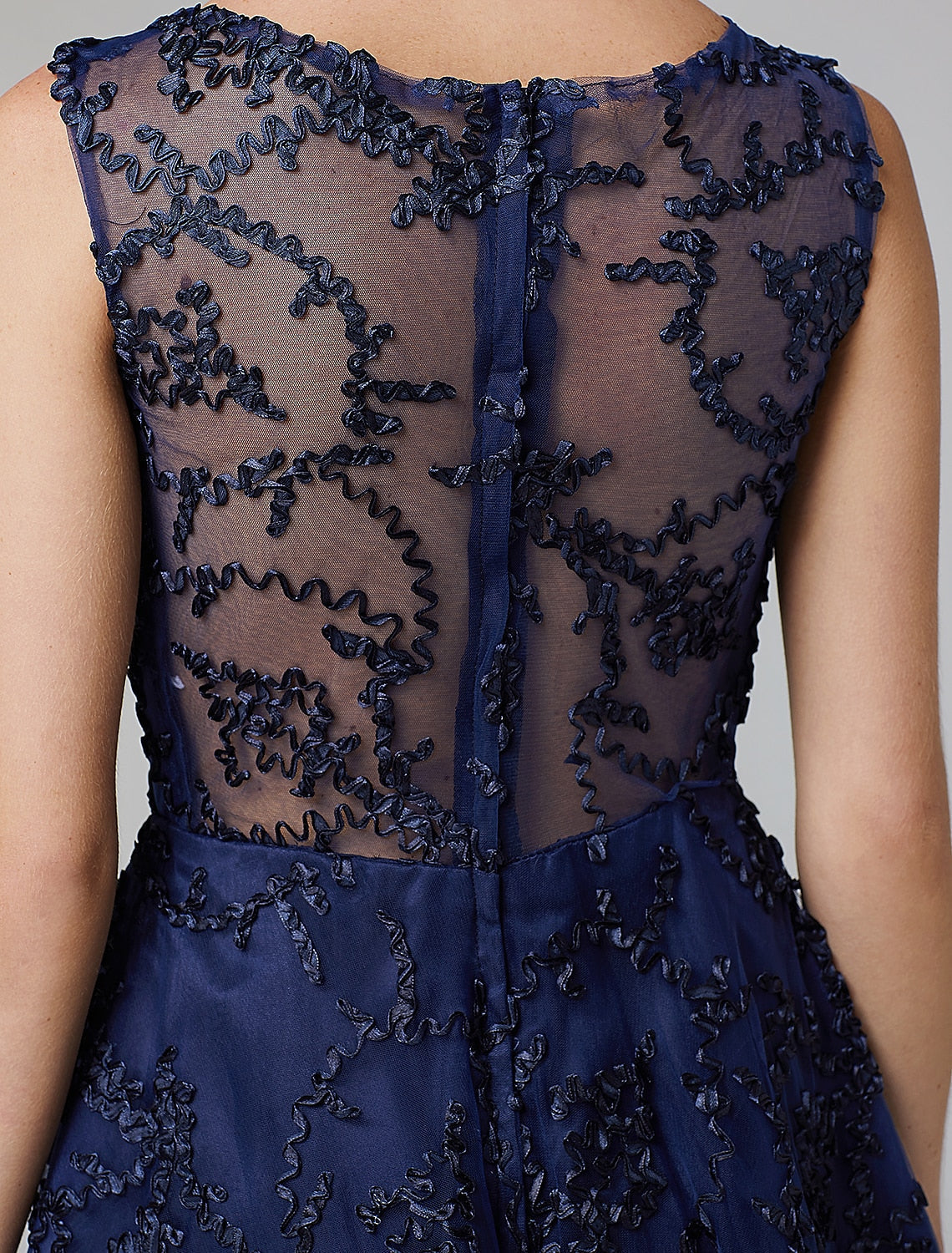 Luolandi A-Line Hot Dress Wedding Guest Cocktail Party Asymmetrical Sleeveless Illusion Neck Tulle