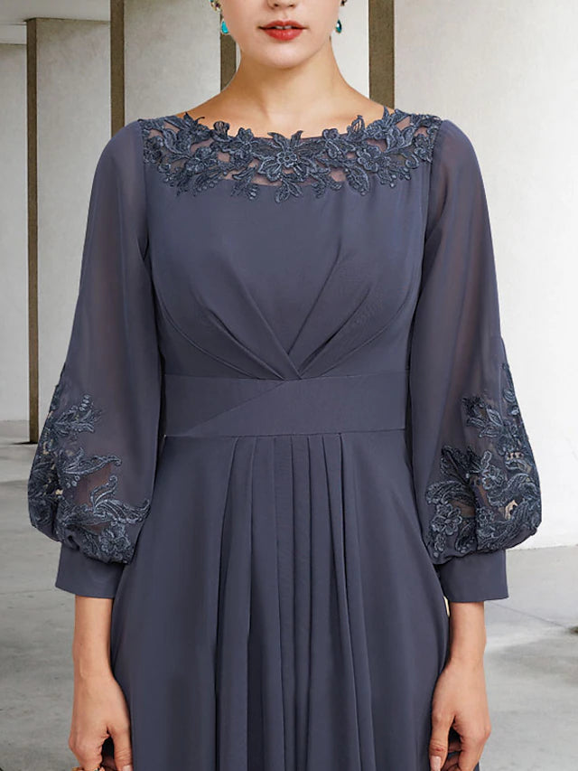 Luolandi A-Line Mother of the Bride Dress Plus Size Elegant High Low Jewel Neck Asymmetrical Floor Length Chiffon Lace Half Sleeve