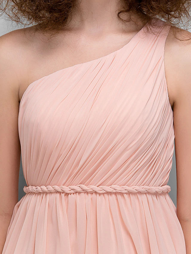 Luolandi A-Line Bridesmaid Dress One Shoulder Sleeveless All Celebrity Styles Knee Length Chiffon with Side