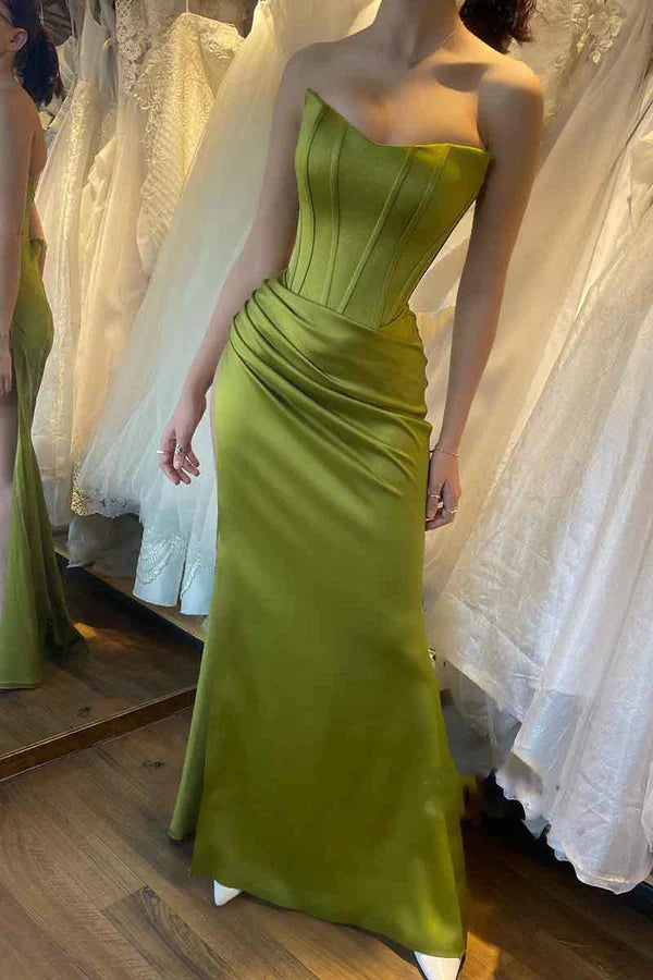 Luolandi Sheath/column shoulder strap pleated long green formal evening dress Sexy Party Dress