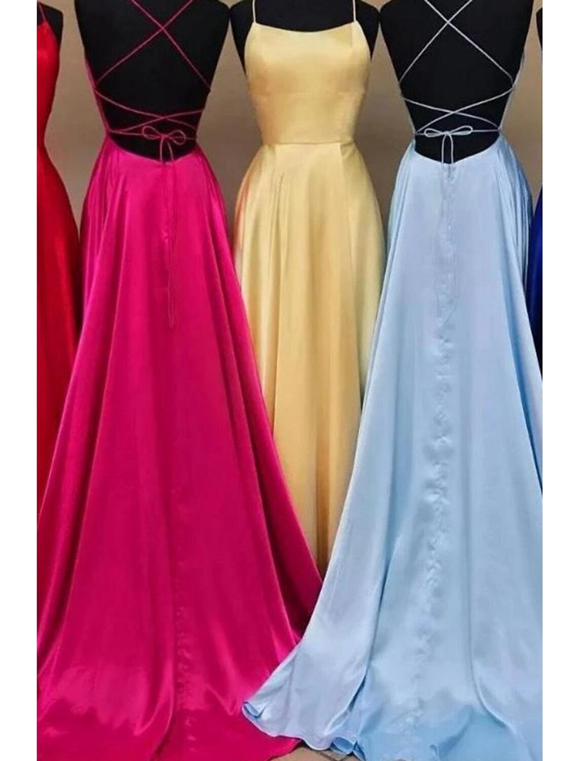 Luolandi A-Line Evening Gown Empire Dress Formal Sleeveless Spaghetti Strap Backless Simple Party Dress