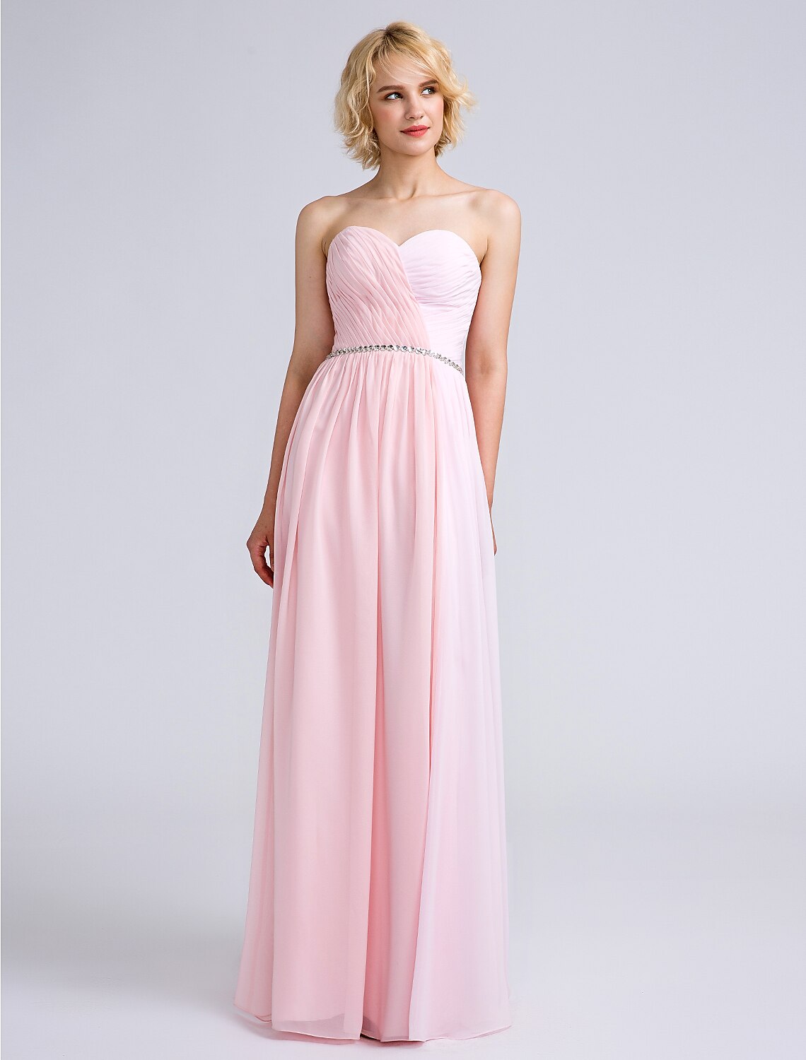 Luolandi Sheath / Column Bridesmaid Dress Sweetheart Sleeveless Open Back Floor Length Chiffon