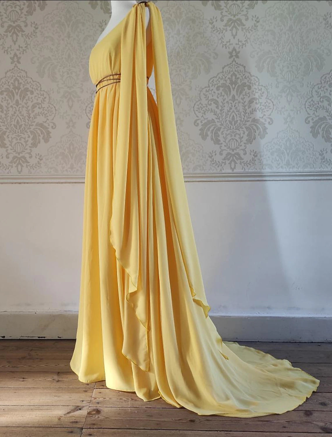 Luolandi A-Line Wedding Guest Dresses Elegant Dress Evening Party Court Train Sleeveless One Shoulder Chiffon