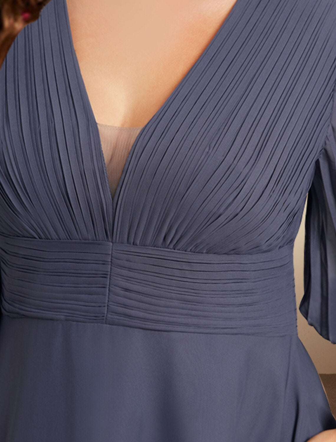 Luolandi A-Line Mother of the Bride Dresses Plus Size Hide Belly Curve Elegant Dress Formal Tea Length Half Sleeve V Neck Chiffon with Pleats