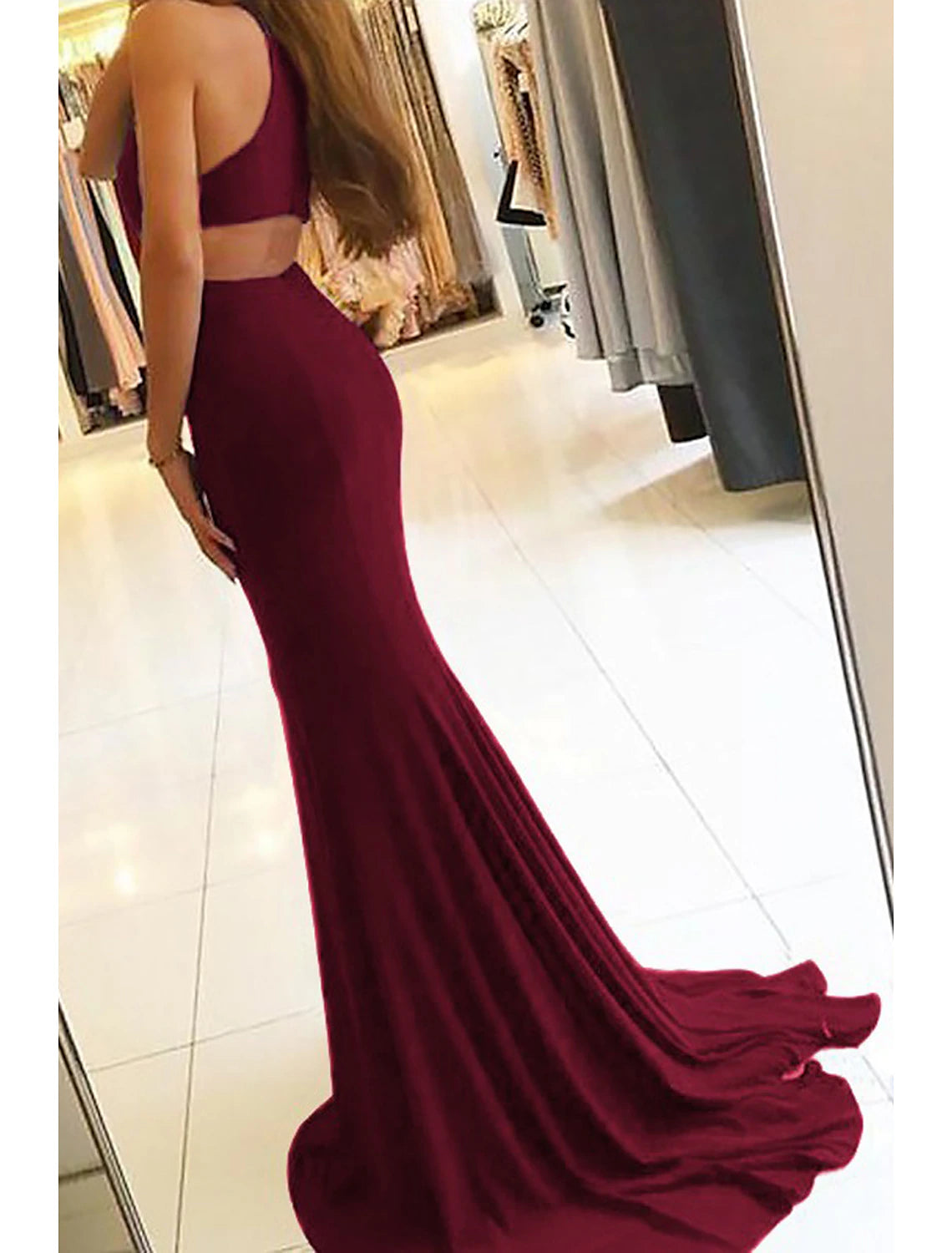 Luolandi Mermaid / Trumpet Evening Gown Bodycon Dress Formal Prom Court Train Sleeveless High Neck Fabric