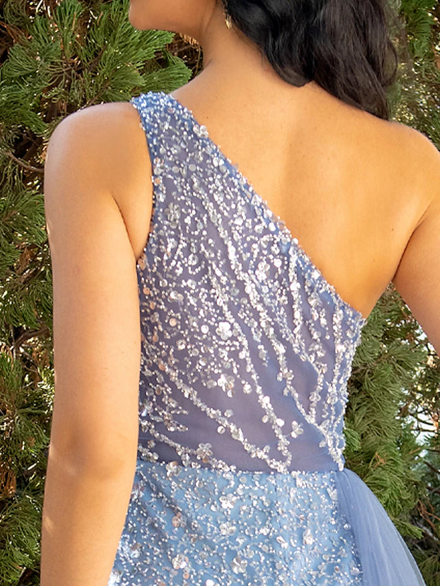 Luolandi Mermaid / Trumpet Evening Gown Cut Out Dress Wedding Party Floor Length Sleeveless One Shoulder Tulle