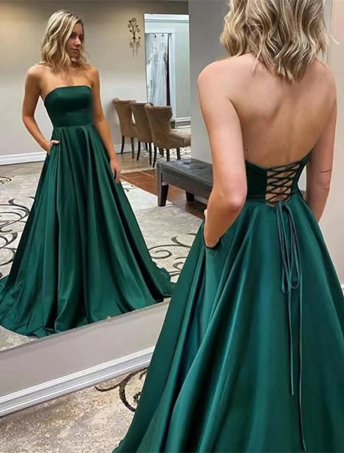 Luolandi A-Line Prom Dresses Maxi Dress Formal Floor Length Sleeveless Strapless Backless Simple Evening Party Dress