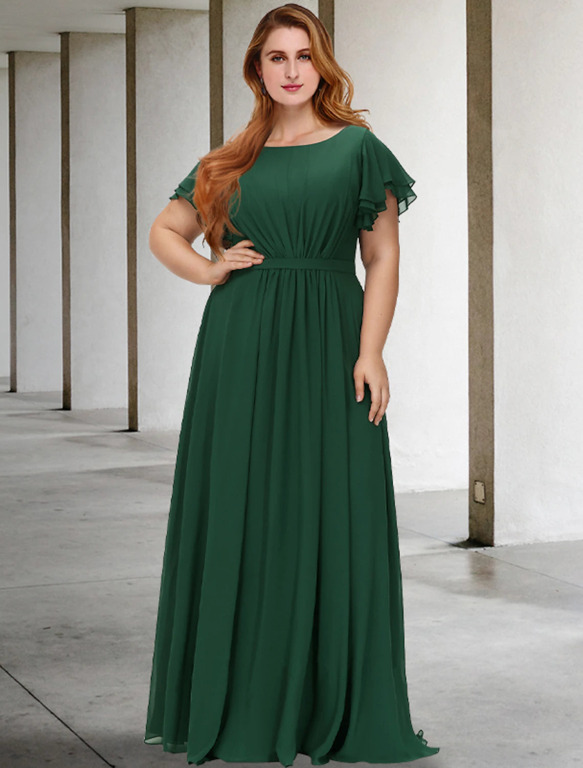 Luolandi A-Line Mother of the Bride Dresses Plus Size Hide Belly Curve Elegant Dress Formal Floor Length Short Sleeve Jewel Neck Chiffon
