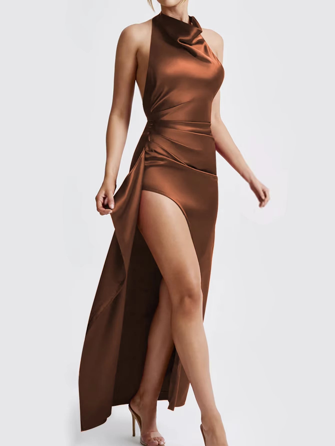 Luolandi Elegant Solid Color Lace Up Backless Dress For Women Sexy High Waist Slim Fit Gorgeous High-End Evening Party Dress