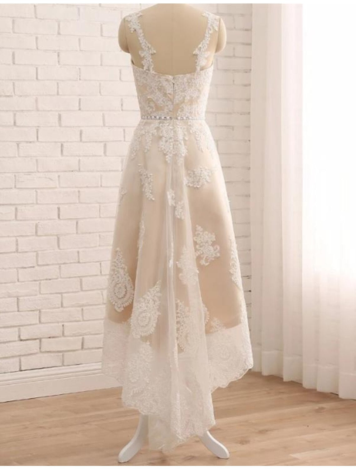 Luolandi Bridal Shower Little Dresses Boho Wedding Dresses A-Line Sweetheart Regular Straps Asymmetrical Lace Bridal Gowns With Lace