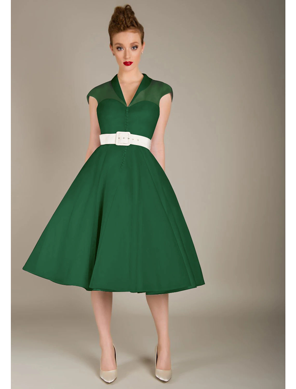 Luolandi A-Line Cocktail Dresses 1950s Dress Graduation Cocktail Party Knee Length Sleeveless V Neck Wednesday Addams Family Tulle with Sash