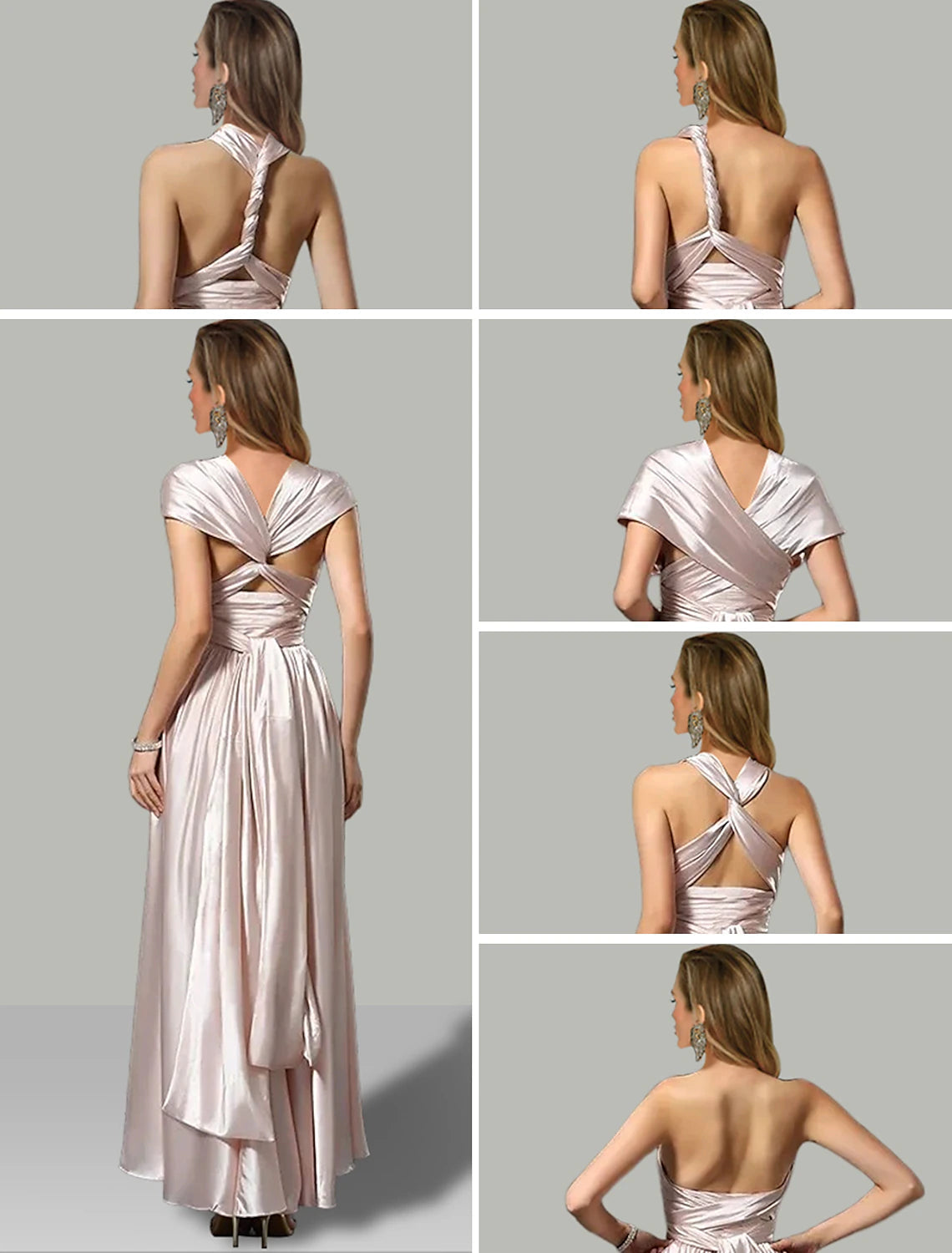 Luolandi A-Line Wedding Guest Dresses High Low Dress Summer Asymmetrical Sleeveless V Neck Convertible Satin