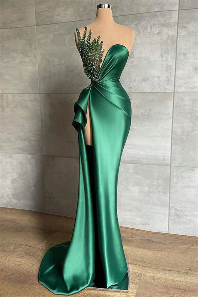 Luolandi Mermaid Asymmetrical High Split Beaded Floor Length Sleeveless Prom Dress Sexy Evening Dress