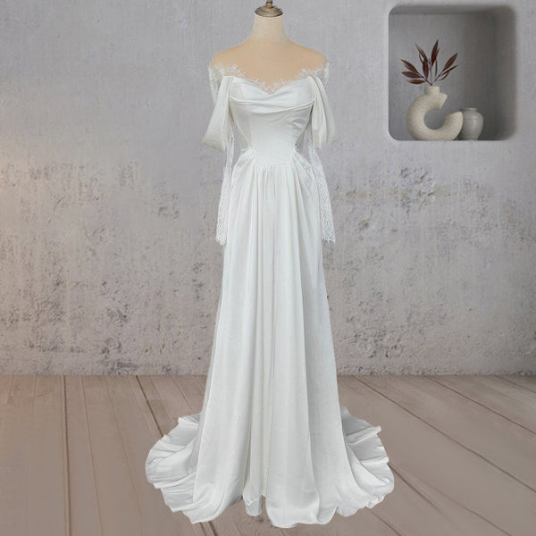 Luolandi Mermaid Off-the-Shoulder Satin Lace Wedding Dress Beautiful