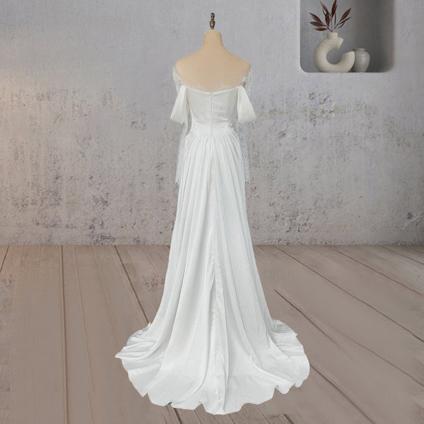 Luolandi Mermaid Off-the-Shoulder Satin Lace Wedding Dress Beautiful