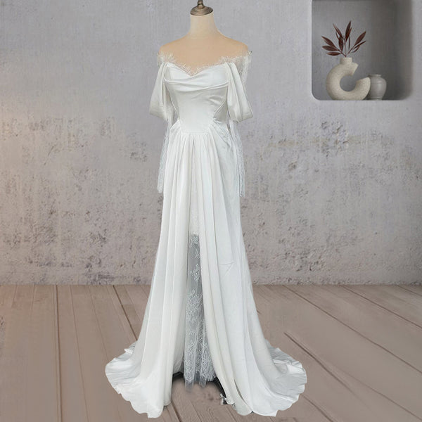 Luolandi Mermaid Off-the-Shoulder Satin Lace Wedding Dress Beautiful