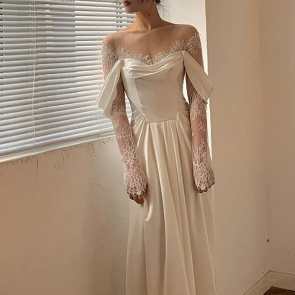 Luolandi Mermaid Off-the-Shoulder Satin Lace Wedding Dress Beautiful