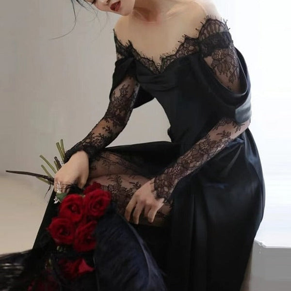 Luolandi Mermaid Off-the-Shoulder Satin Lace Wedding Dress Beautiful