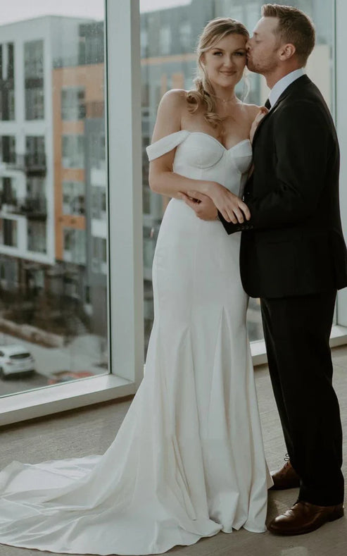 Luolandi Mermaid Sexy Detachable Straps Elegant Satin Classic Trailing Wedding Dress Without Gloves