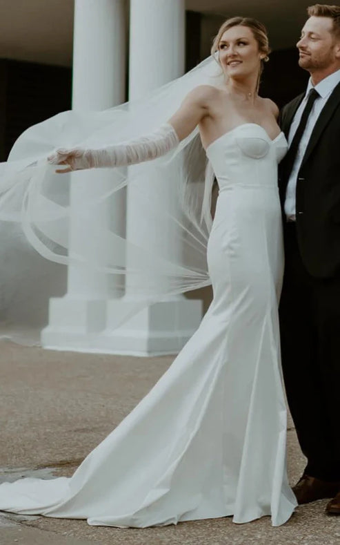 Luolandi Mermaid Sexy Detachable Straps Elegant Satin Classic Trailing Wedding Dress Without Gloves