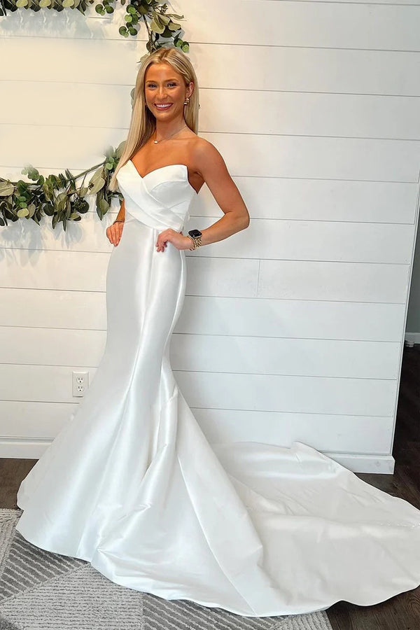 Luolandi Mermaid Strapless Satin Wedding Dresses Off Shoulder Sexy