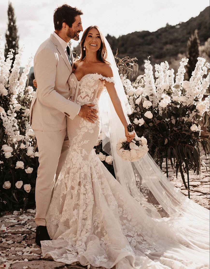 Luolandi Mermaid Wedding Dress with 3D Appliques Off Shoulder Beautiful Sexy