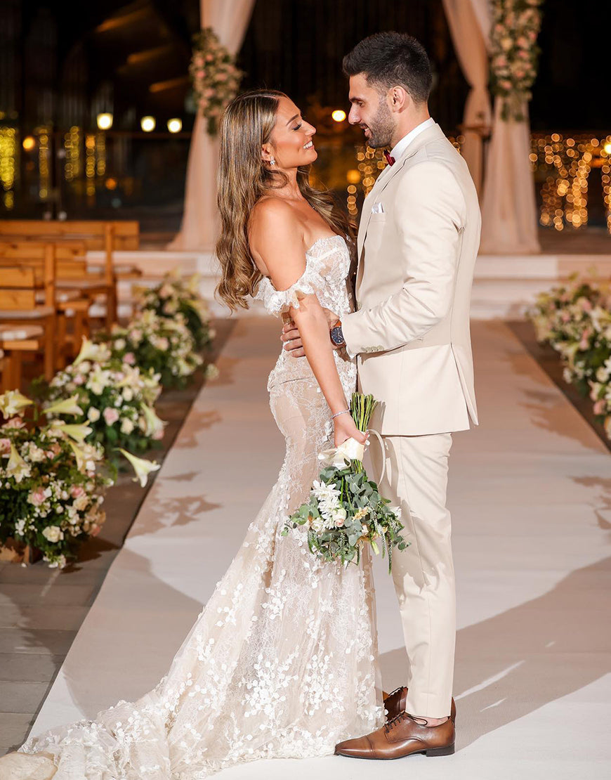 Luolandi Corset Style Slim Fit Sweetheart Tulle Bridal Wedding Gown Off Shoulder