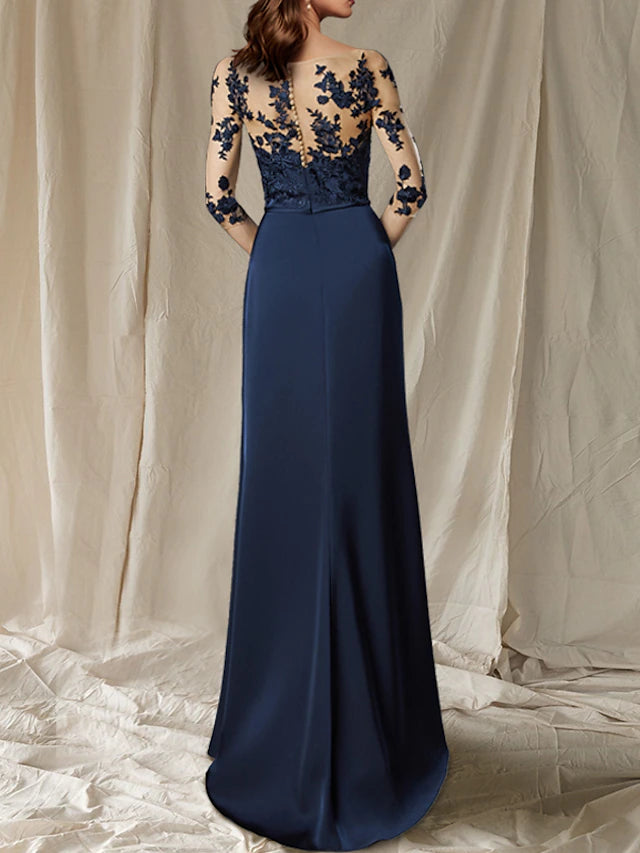 Luolandi Sheath / Column Mother of the Bride Dress Plus Size Elegant Jewel Neck Sweep / Brush Train Chiffon Half Sleeve