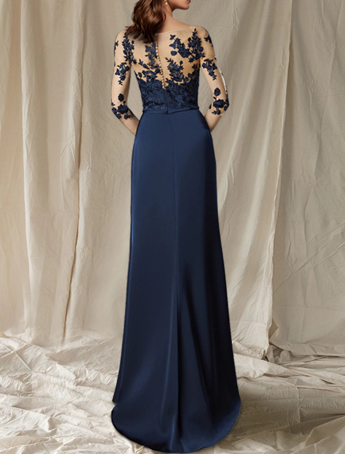 Luolandi Sheath / Column Mother of the Bride Dress Wedding Guest Plus Size Elegant Jewel Neck Sweep / Brush Train Chiffon Half Sleeve with Appliques