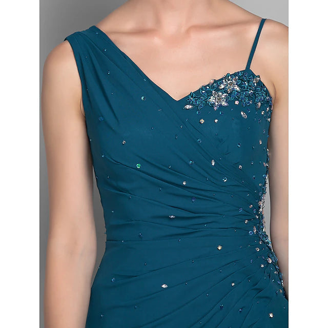 Luolandi Sheath / Column Mother of the Bride Dress Furcal One Shoulder Floor Length Chiffon Sleeveless