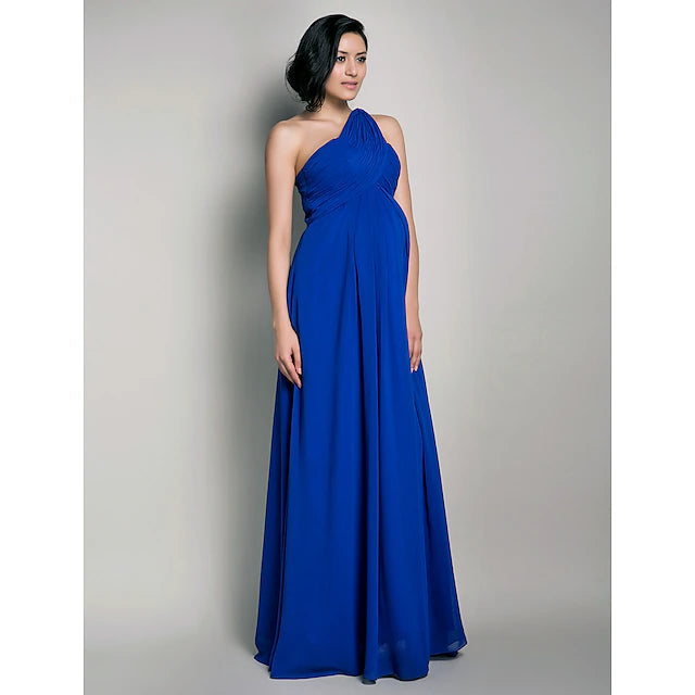 Luolandi Sheath / Column Bridesmaid Dress One Shoulder Sleeveless Maternity Watteau Train / Floor Length Chiffon with Criss Cross