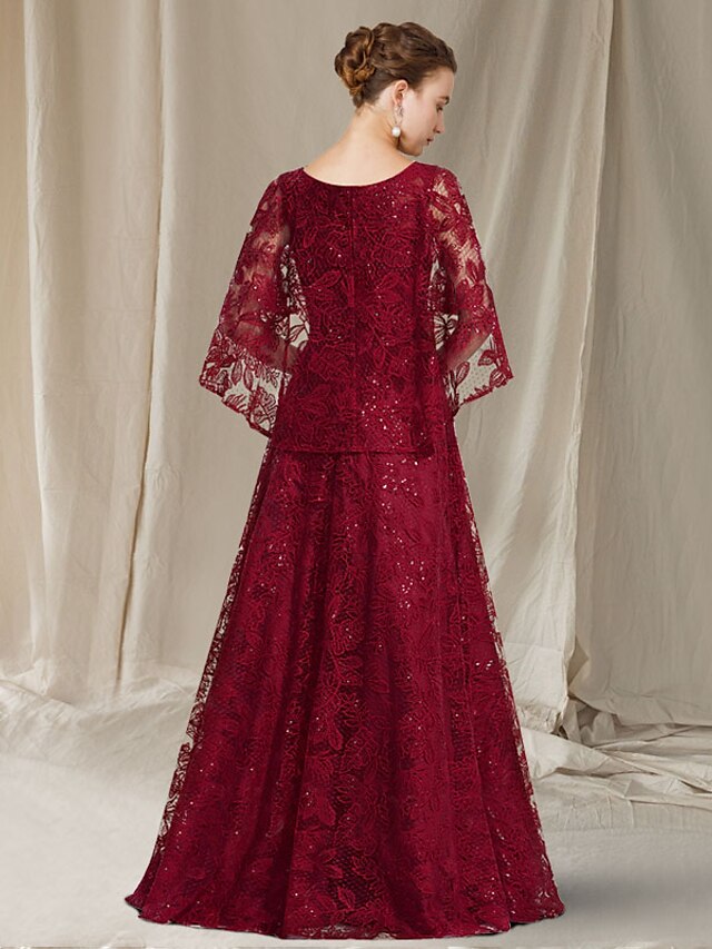 Luolandi A-Line Mother of the Bride Dress Plus Size Elegant Jewel Neck Floor Length Lace Sleeveless with Sequin