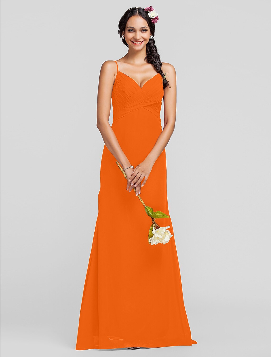 Luolandi Sheath Spaghetti Strap Floor Length Chiffon Bridesmaid Dress with Criss Cross