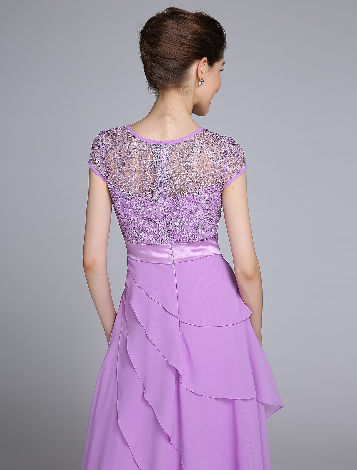 Luolandi Sheath / Column Mother of the Bride Dress See Through Jewel Neck Floor Length Chiffon Short Sleeve