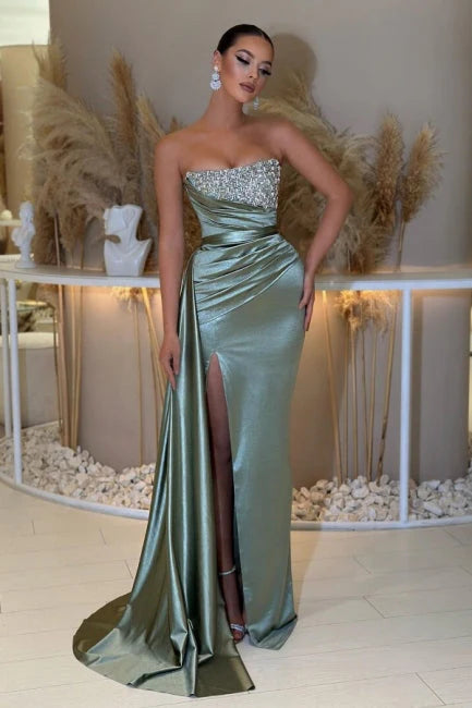 Luolandi Modern Modest Sleeveless Column Prom Dress Beadings Off Shoulder With Slit Sexy Formal Dress Evening Dress